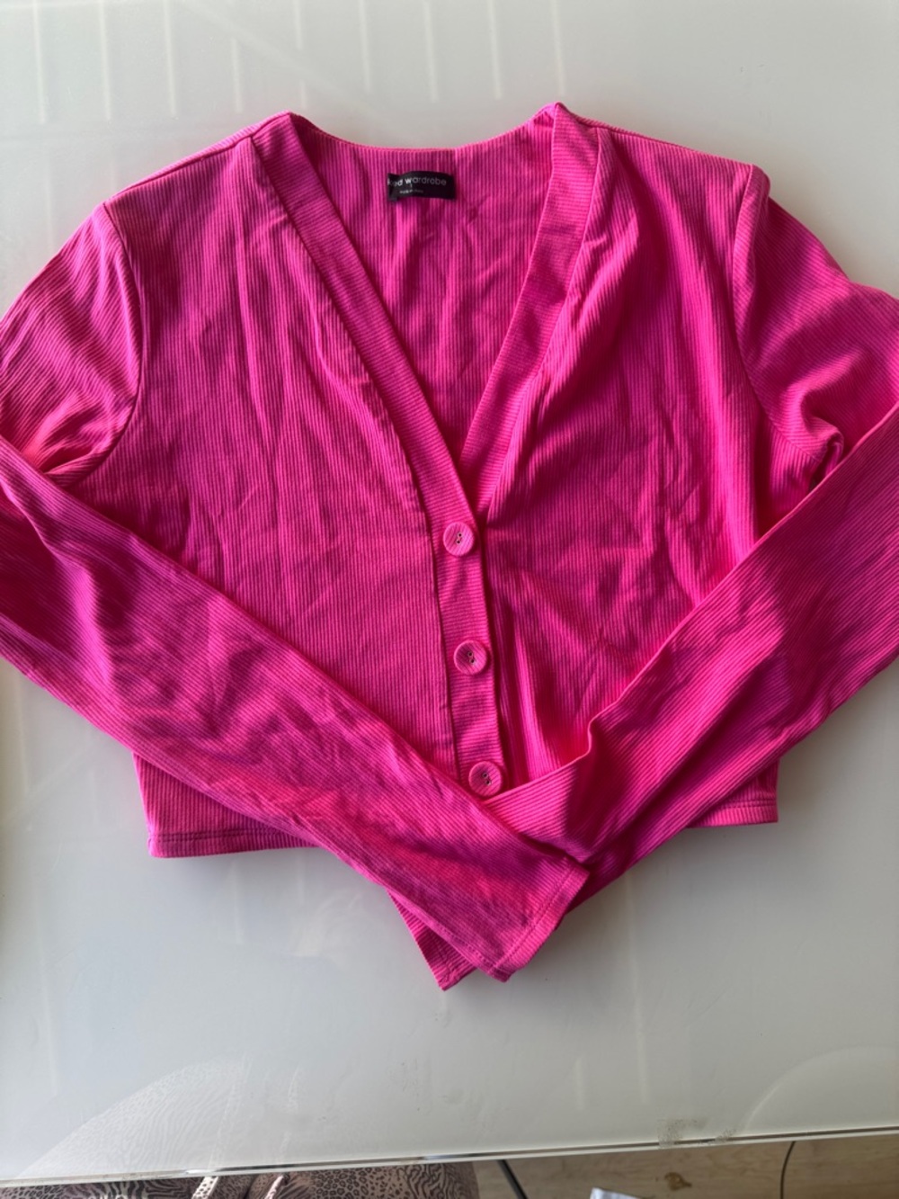 naked wardrobe Hot Pink Ribbed crop cardigan. NWOT